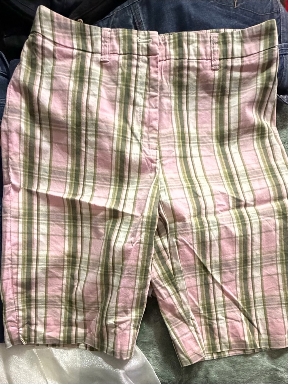 Anne Klein Sport Pink & Green Plaid Bermuda Shorts